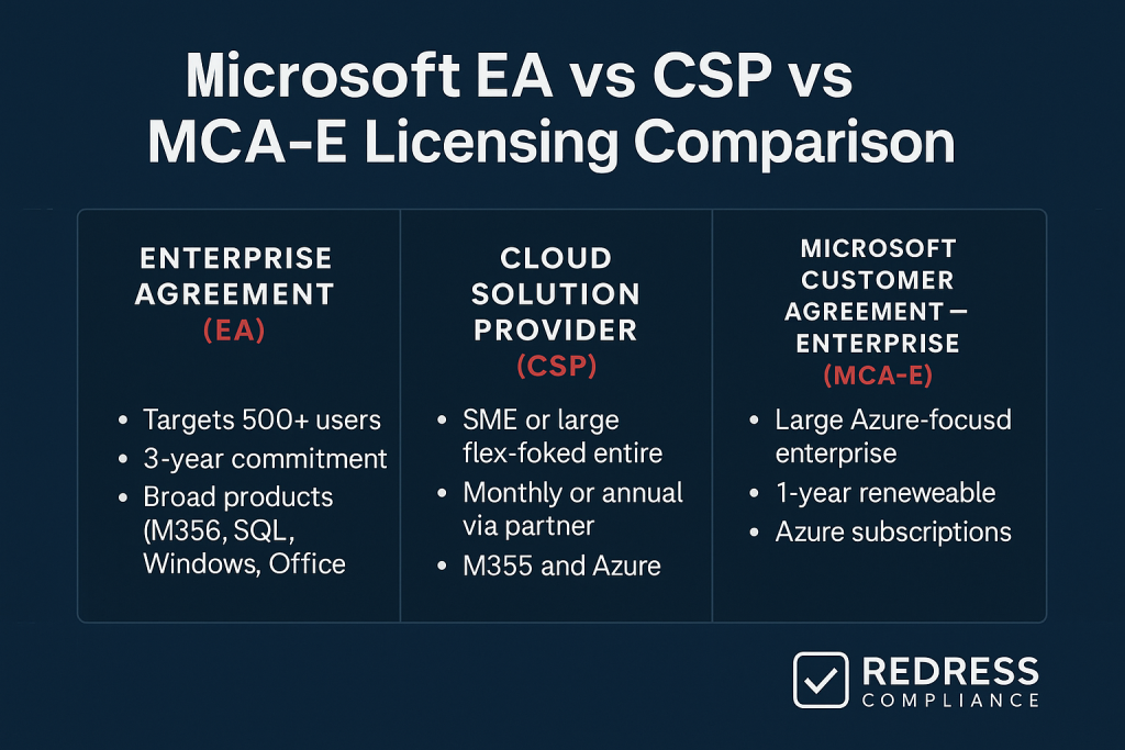Microsoft EA vs CSP vs MCA-E Licensing Comparison